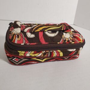 Vera Bradley Quilted‎ Cosmetic Travel Case Bag Brown Multicolor Floral Pattern